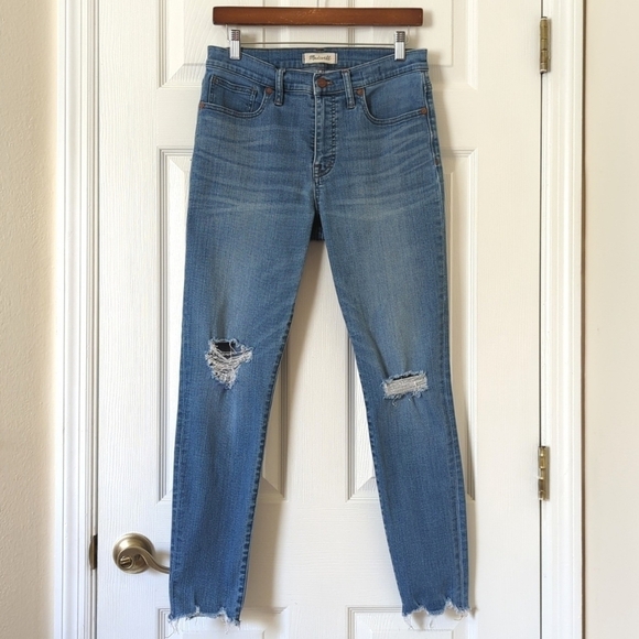 Madewell Classic 9" High Rise Distressed Medium Wash Cropped Skinny Jeans 29 - Picture 1 of 15